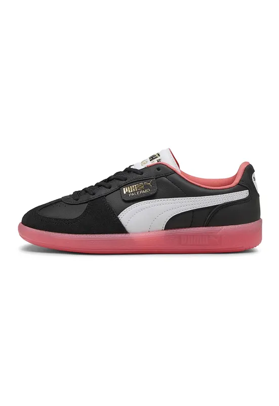 Pantofi sport de piele cu insertii de piele intoarsa Palermo - Alb/Negru stins/Roz