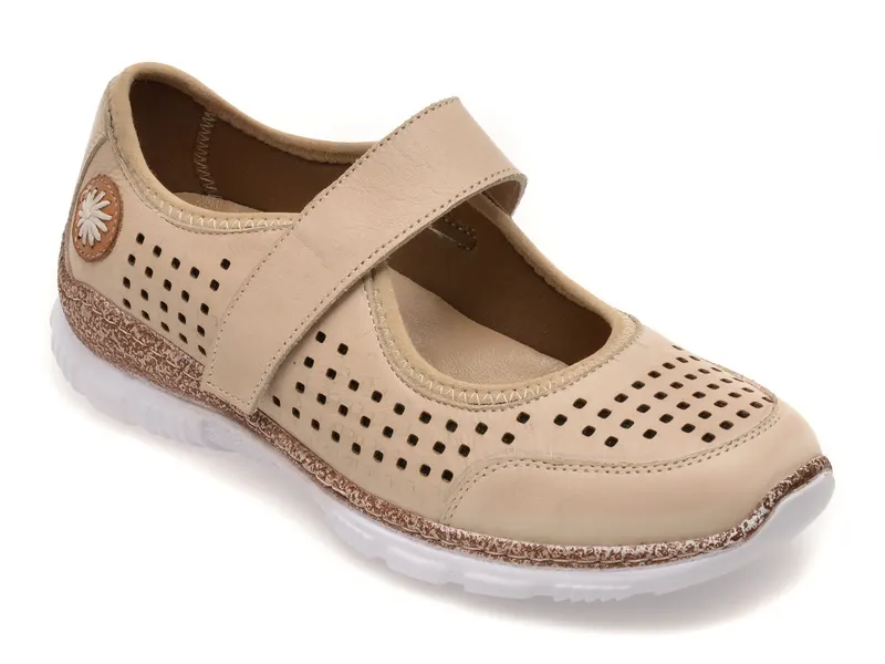 Pantofi bej, EV2922, din piele naturala