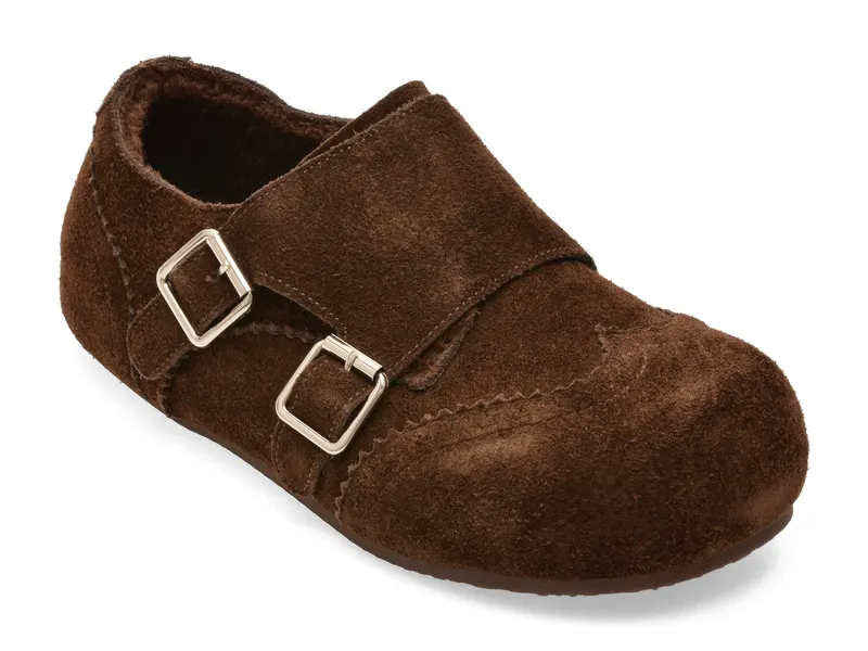 Pantofi maro, 3716, din piele intoarsa