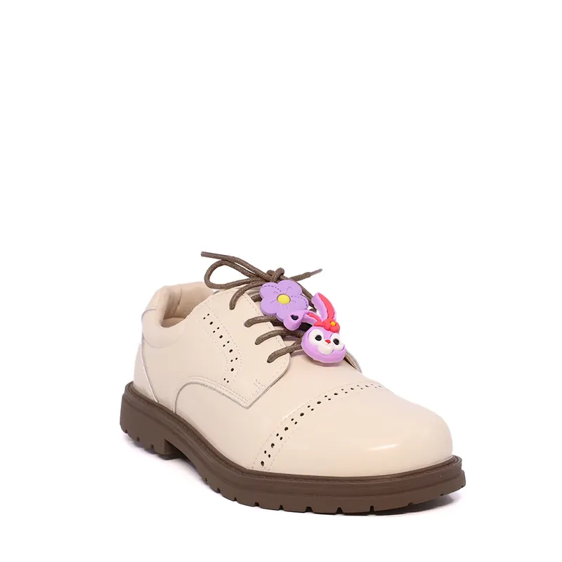 Pantofi derby fetițe bej din piele naturală 3790FP010BE — imaginea 2