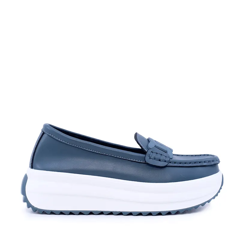 Mocasini femei albastri din piele cu accesoriu deco 1941DM026BL