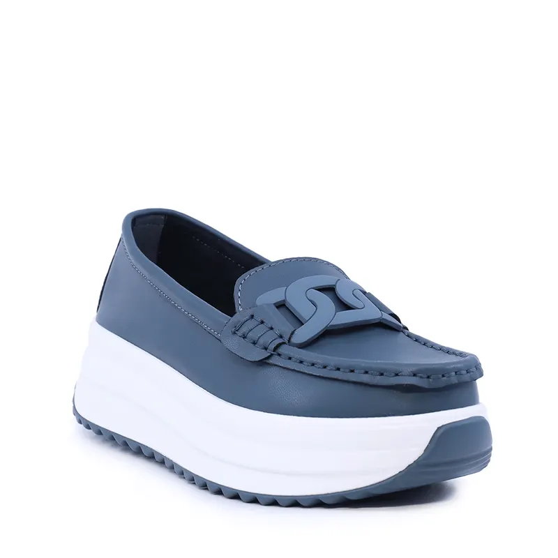 Mocasini femei albastri din piele cu accesoriu deco 1941DM026BL — imaginea 2