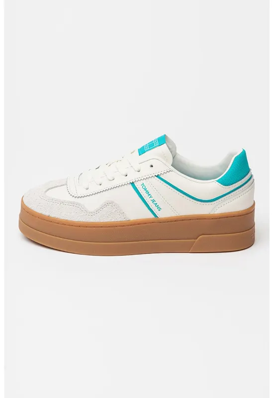 Pantofi sport flatform din piele - Caramel/Alb murdar/Verde menta