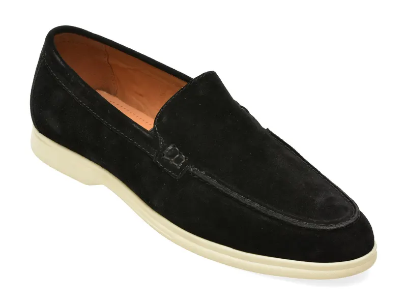 Mocasini negri, DOLAN 001, din piele intoarsa