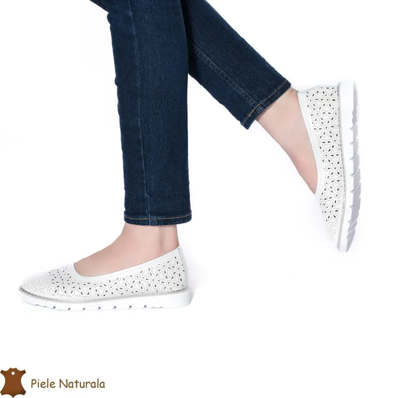 Balerini Dama Piele naturală CRL0030 ALB