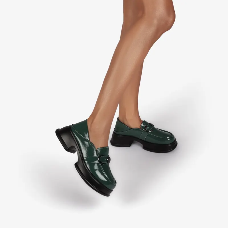 Mocasini dama din Piele Naturala lucioasa CRL0843 VERDE INCHIS