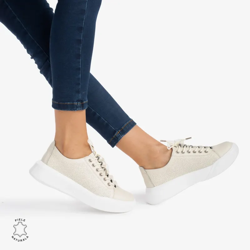 Pantofi Casual de dama din Piele Naturala CRL0572 Bej