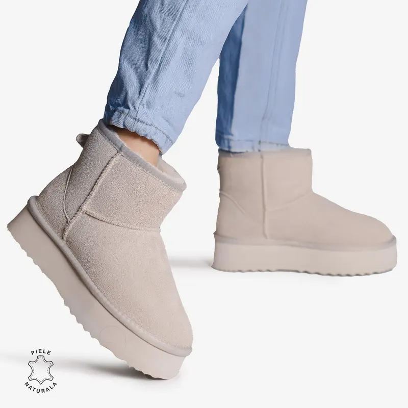 CIZME TIP UG DAMA din PIELE NATURALA INTOARSA CRL0893 CULOARE:GRI