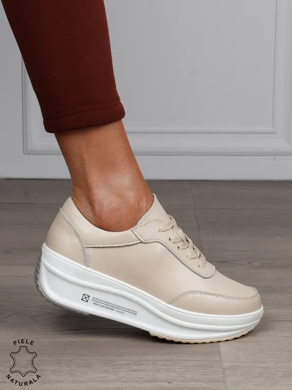 Pantofi casual dama din Piele naturală CRL0058 BEJ