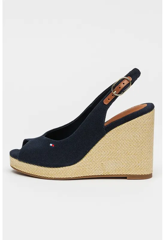Sandale slingback cu talpa wedge Flag - Maro/Bleumarin