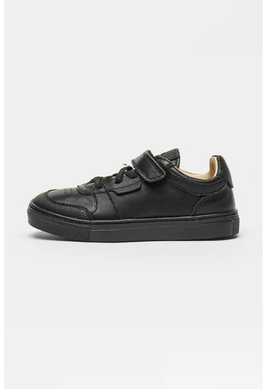 Pantofi sport din piele cu sireturi elastice - Negru