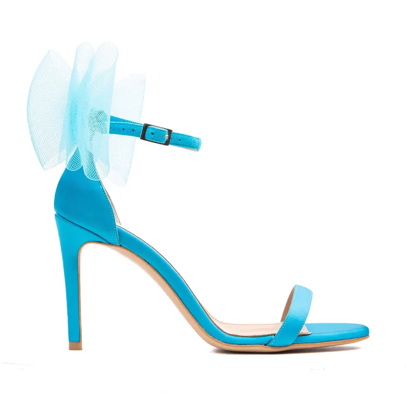 Sandale Agata cu Funde Tulle, Satin, Albastre