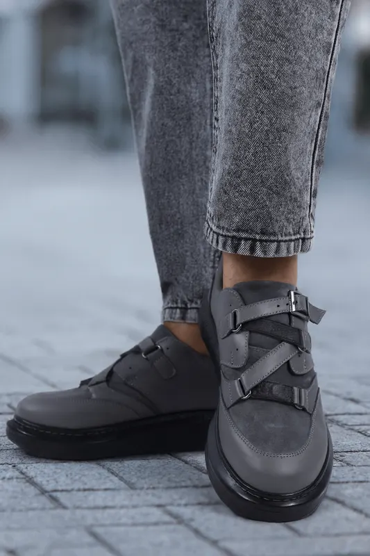Pantofi Casual Barbati din Piele Gri cu Catarame - ANDU