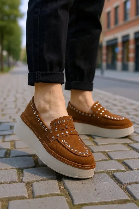 Pantofi tip Mocasin din Piele Cognac Accesorizat - ALES CAMEL