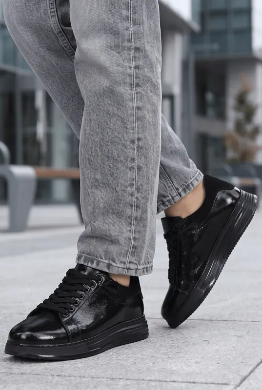 Pantofi Casual din Piele Naturală Lacuita Negri - MAQ LAC