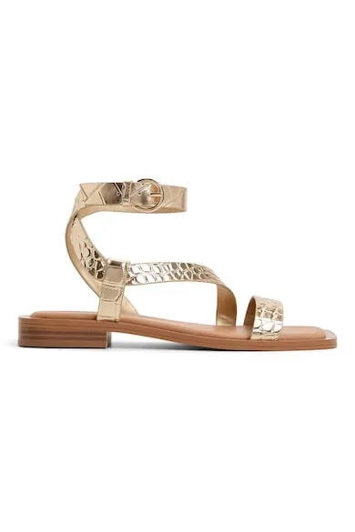 Sandale de piele cu talpa plata Gurugar - Auriu