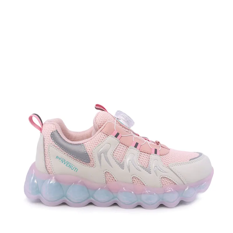 Sneakers fetițe roz din piele și material textil 3791FP014RO