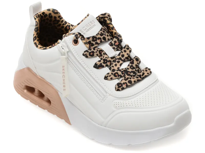 Pantofi sport SKECHERS albi, UNO LITE 2.0, din piele ecologica