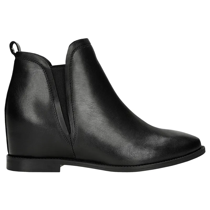 Botine negre din piele granulată cu toc