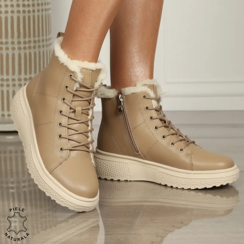 Ghete Dama IMBLANITE piele naturală cu talpă groasă CRL1448 KHAKI