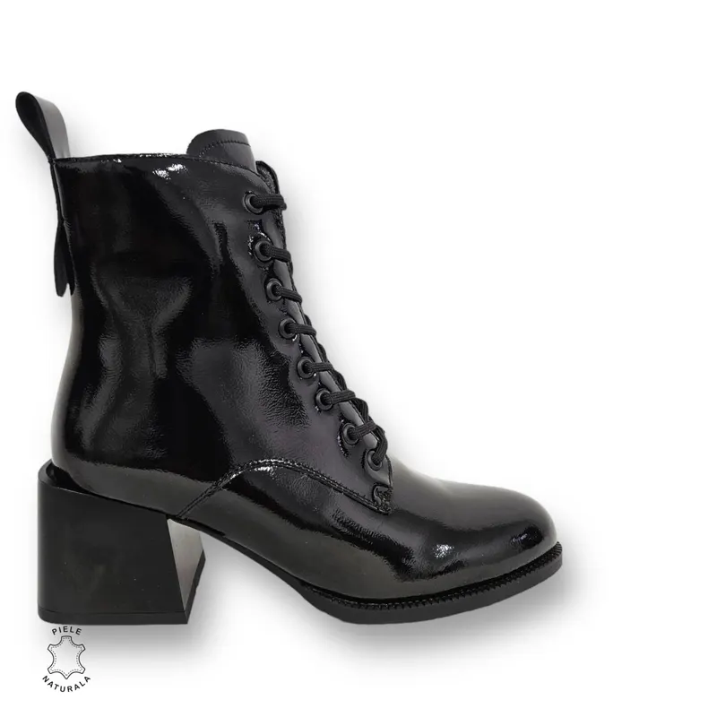 BOTINE DAMA CU TOC GROS din PIELE NATURALA CRL1328 CULOARE:NEGRU