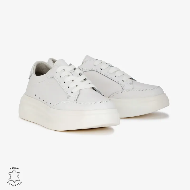 Pantofi Casual de dama din Piele naturala cu talpa groasa CRL0521 ALB