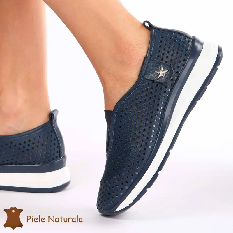 Pantofi Perforati Dama Piele naturală CRL0098 NAVY