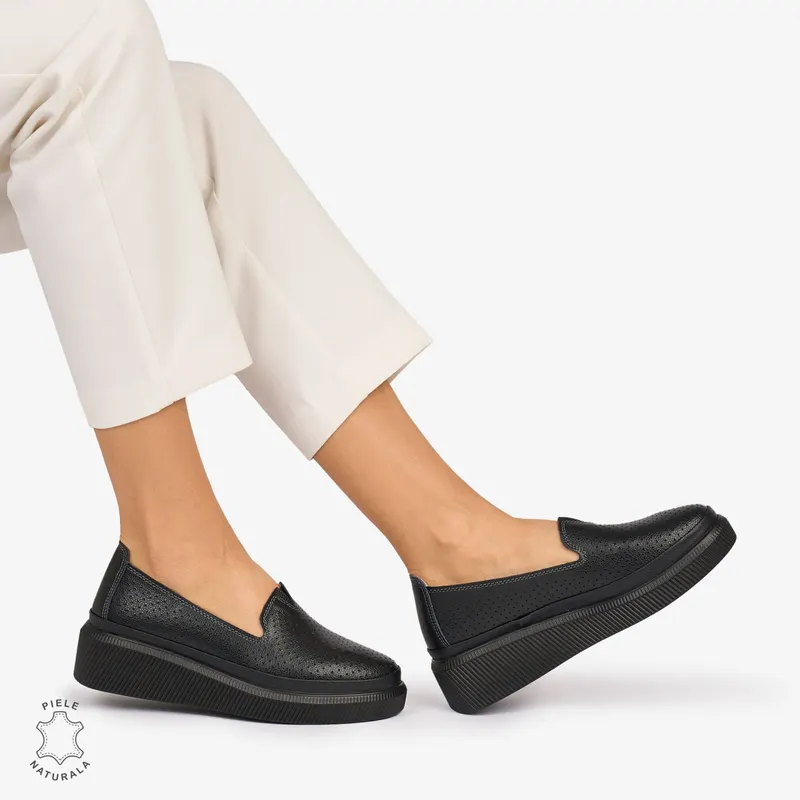 Balerini dama din Piele Naturala cu fundita CRL1074 CULOARE: Negru