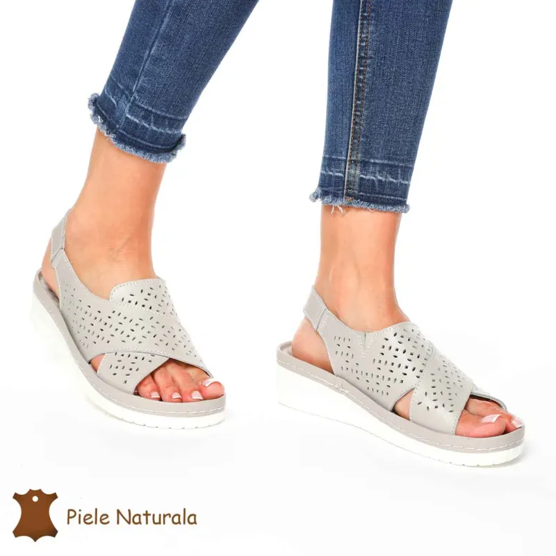 Sandale dama din Piele Naturala cu talpa inalta CRL0205 GRI