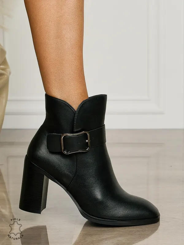 Botine DAMA din PIELE NATURALA CU TOC GROS CRL1503 Negru