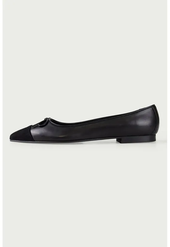 Balerini din piele cu varf ascutit si animal print Lilly - Negru