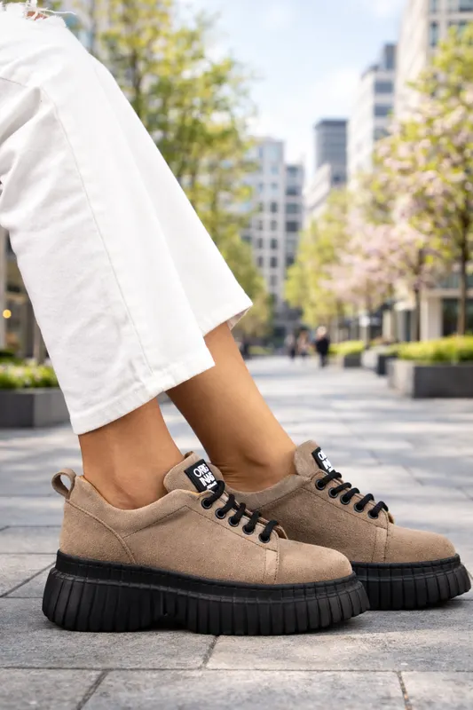 Pantofi Casual Dama din Piele Intoarsa Gri - NETA