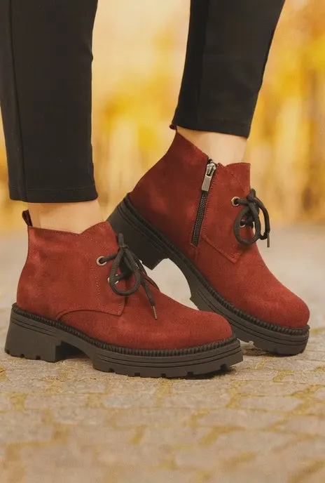 Ghete Casual din Piele Intoarsa Bordo - ZYL