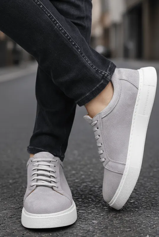 Pantofi Casual din Piele Intoarsa Gri cu Siret - EDY GREY