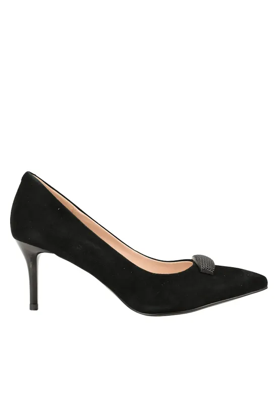 Pantofi eleganti - dama - JI70005A negru - piele intoarsa - cu toc - Negru