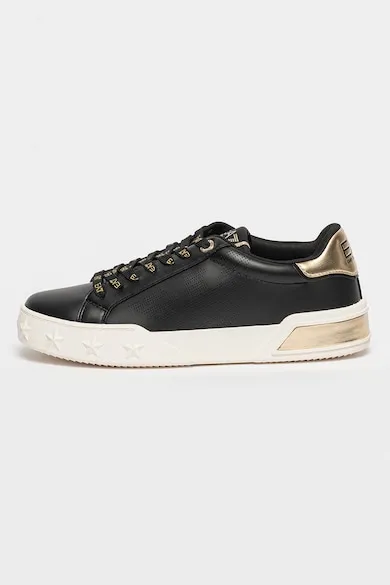 Pantofi sport de piele ecologica si logo perforat - Alb/Auriu/Negru