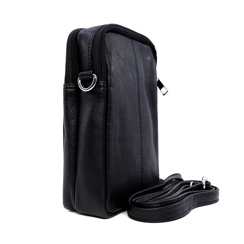 Geantă crossbody bărbați neagră din piele 263BGEA6409N — imaginea 2