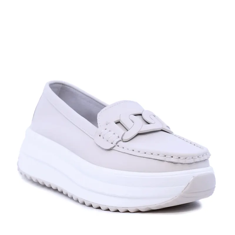 Mocasini femei din piele bej cu accesoriu deco 1941DM026BE — imaginea 2