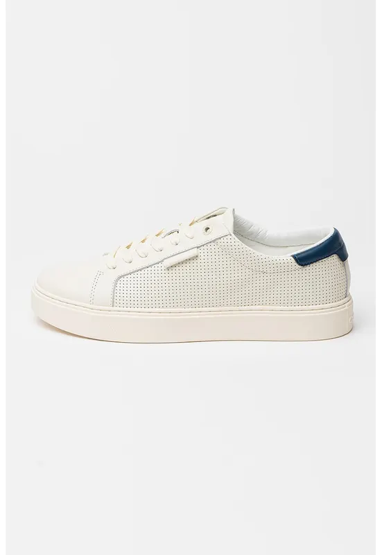 Pantofi sport low-cut din piele - Alb fildes/Bleumarin