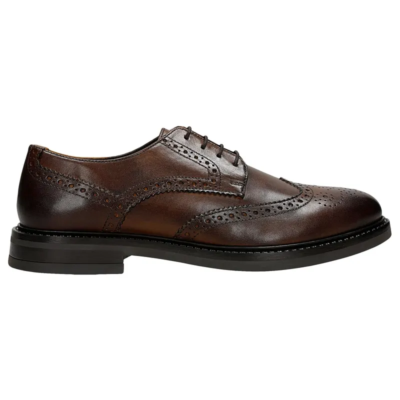 Pantofi bărbătești din piele maro cu perforații brogues