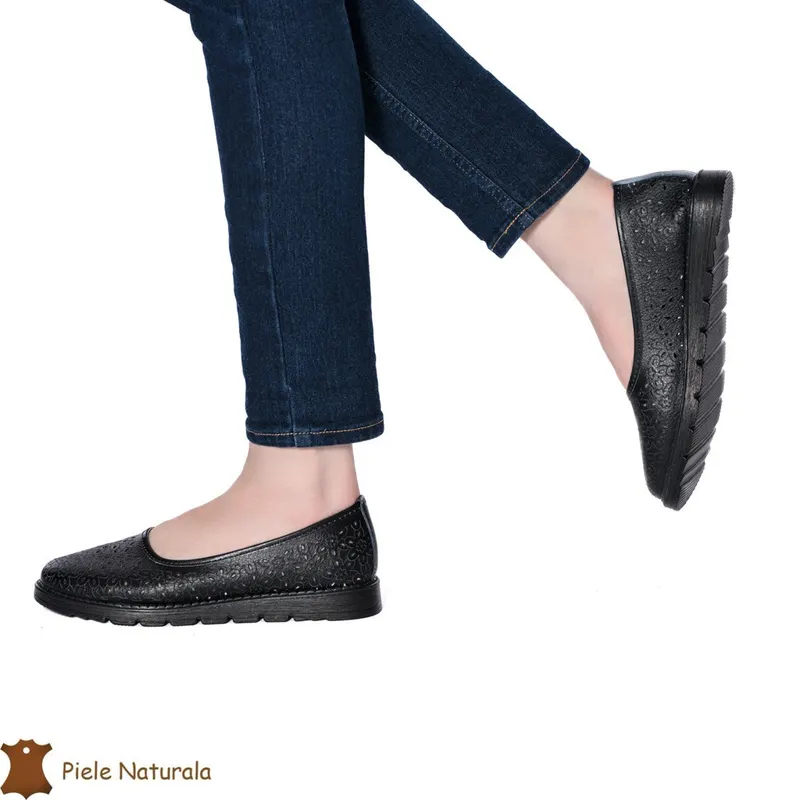 Balerini Dama Piele naturală CRL0030 NEGRU