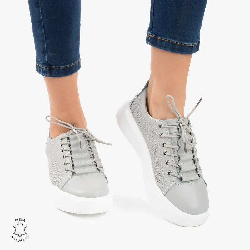 Pantofi Casual de dama din Piele Naturala CRL0572 Gri