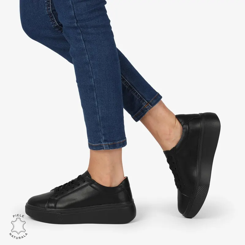 Pantofi CASUAL PIELE NATURALA cu detaliu lateral CRL1273 Negru