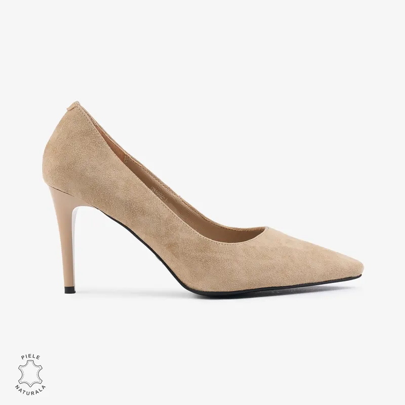 PANTOFI ELEGANTI dama din Piele Naturala CU TOC SPECIAL CRL0996 BEJ