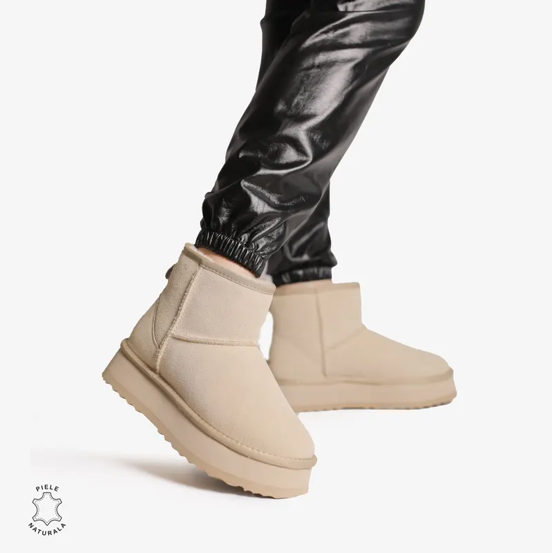 CIZME TIP UG DAMA din PIELE NATURALA INTOARSA CRL0893 CULOARE: BEJ