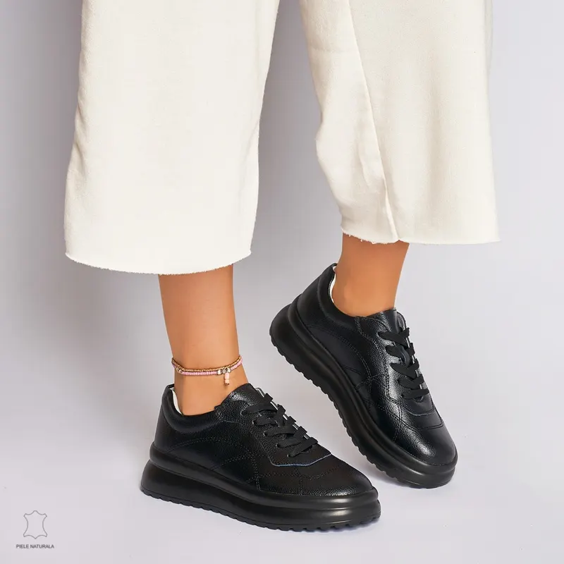 Pantofi casual dama din piele naturala CRL0006 NEGRU