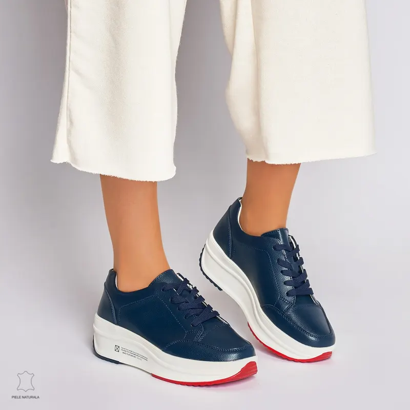 Pantofi Casual dama din Piele naturala cu talpa groasa CRL0039 NAVY