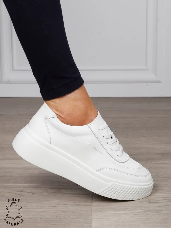 Pantofi Casual dama din Piele Naturala CRL1539 ALB