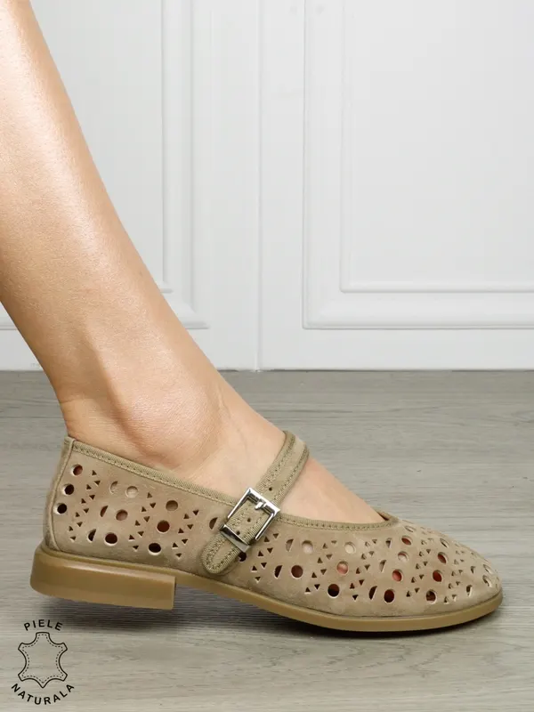 Balerini dama din piele naturala Intoarsa cu barete SI DESIGN UNIC CRL1629 VERDE