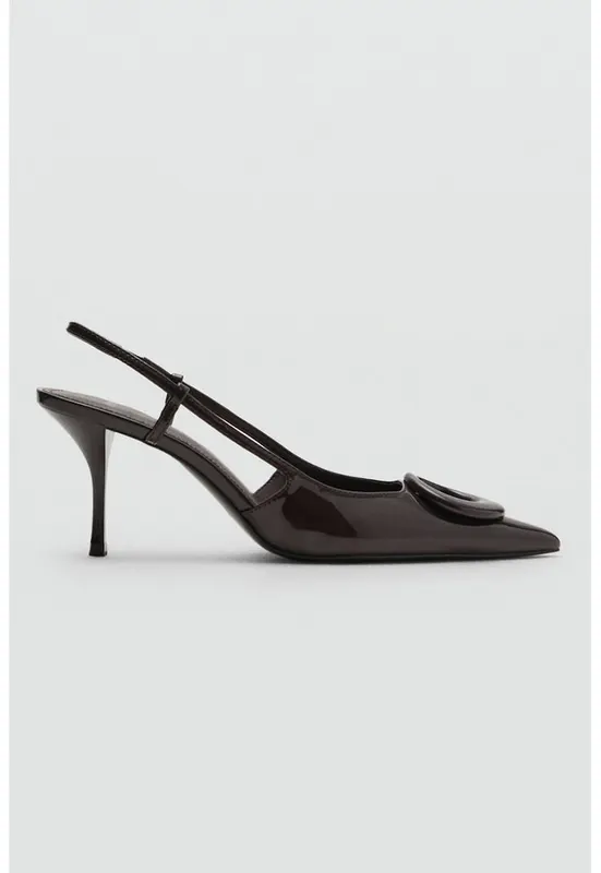 Pantofi slingback din piele ecologica - Maro inchis